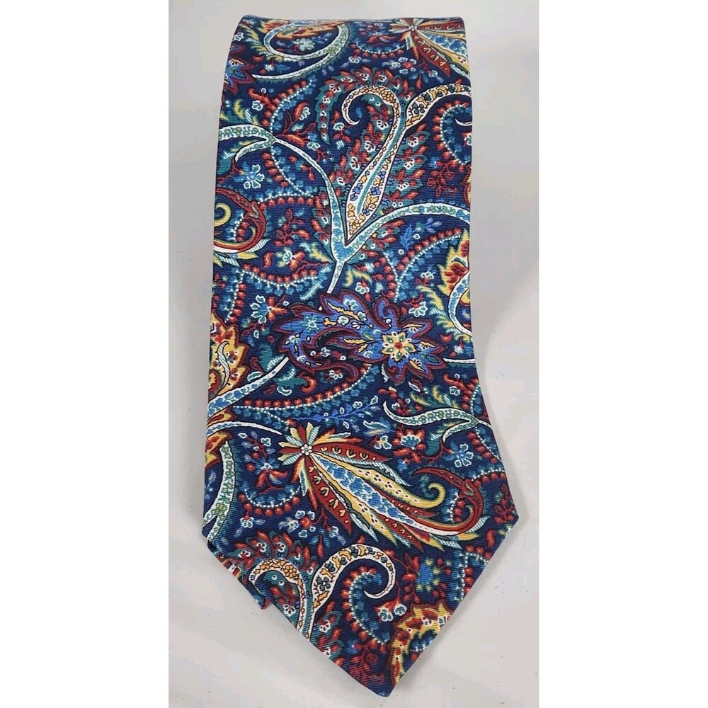 Christian Dior Tie Designer Necktie Paisley bright feather artsy 100% Silk‎